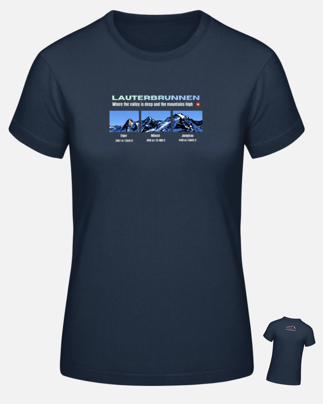 Eiger Mönch Jungfrau — Damen T-Shirt — Navyblau